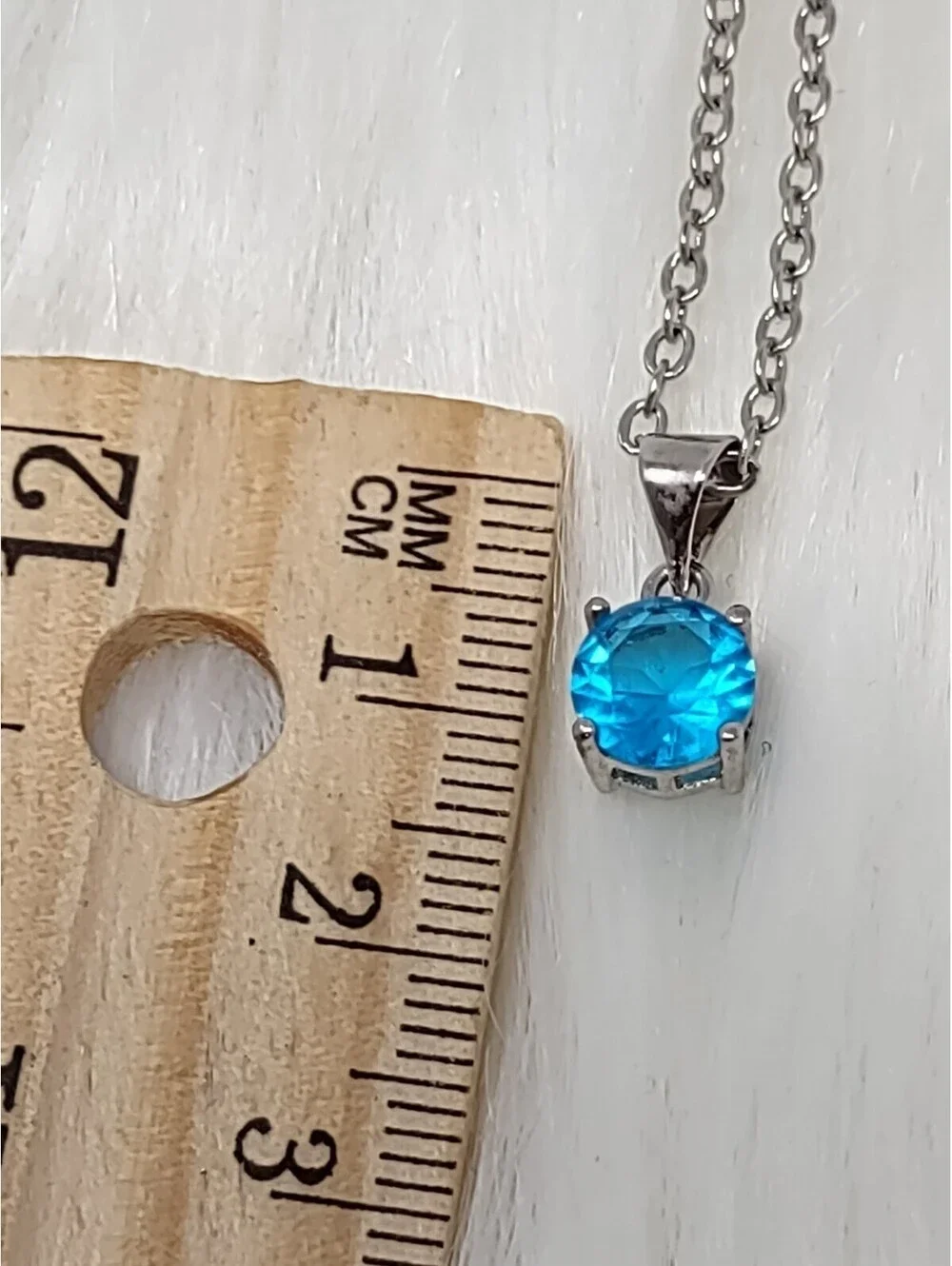 Sterling Silver Blue CZ Solitaire Pendant Necklace 17